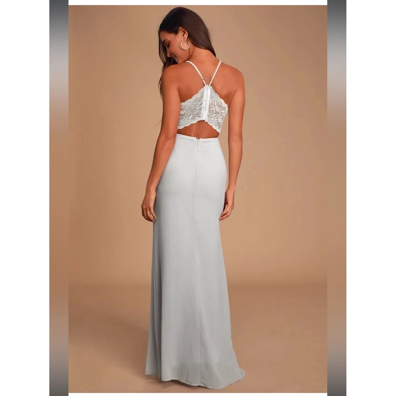 NWT- Story of a Starry Night Lavender Grey Backless Lace Maxi Dress