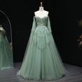 Elegant Off Shoulder Sage Green Evening Dress Cape Sleeves Sweet Luxury Party